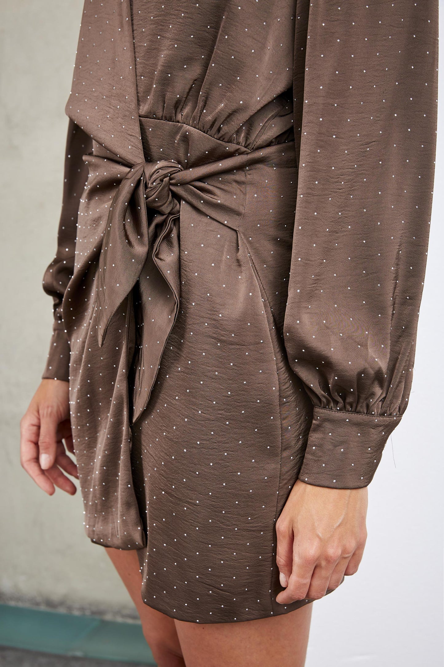 CHOCO WRAP DRESS WITH STRASS