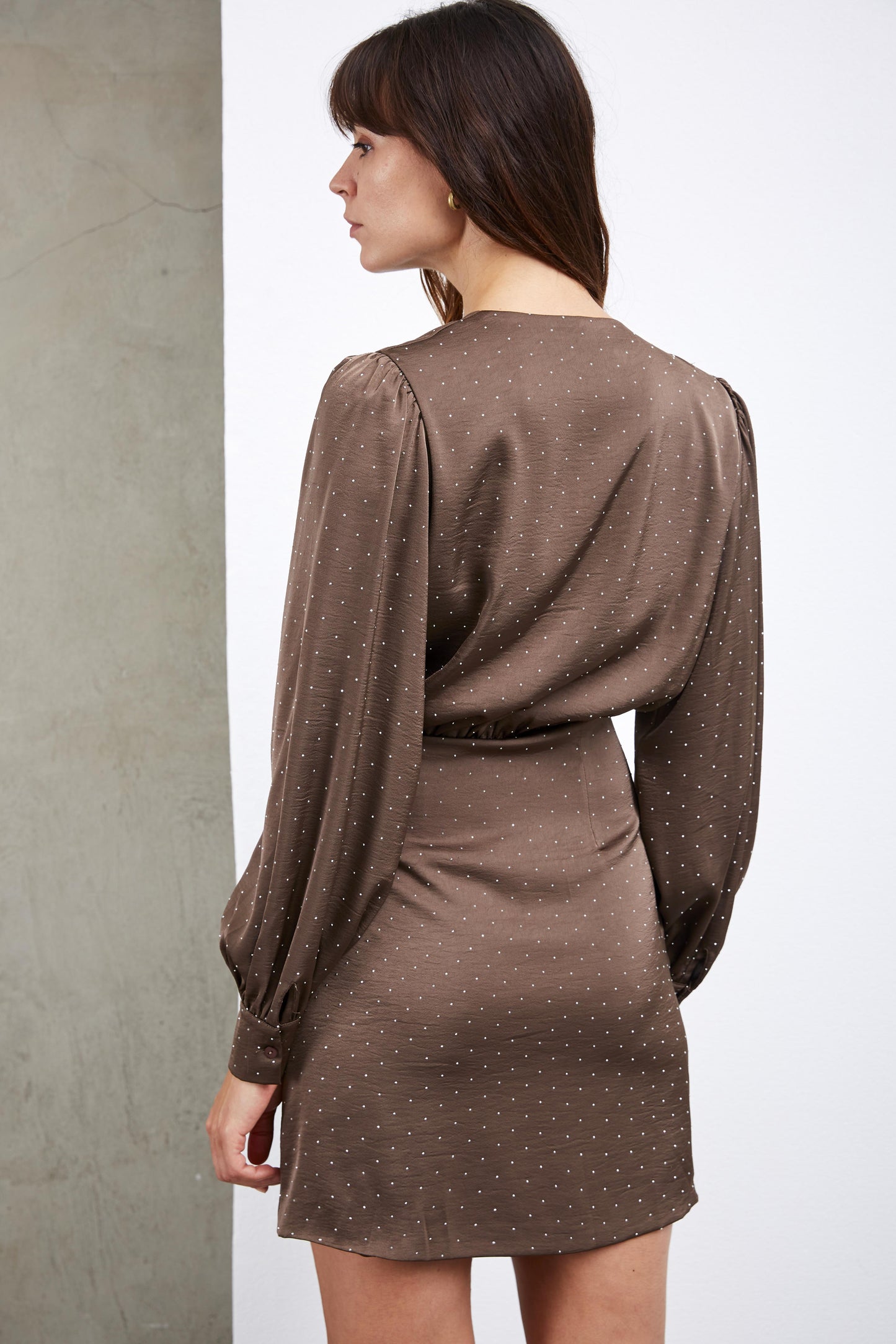 CHOCO WRAP DRESS WITH STRASS