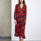 LONG RED FLOWER WRAP DRESS