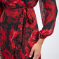 ROBE PORTEFEUILLE LONGUE À FLEURS ROUGES