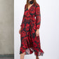 LONG RED FLOWER WRAP DRESS