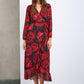 LONG RED FLOWER WRAP DRESS