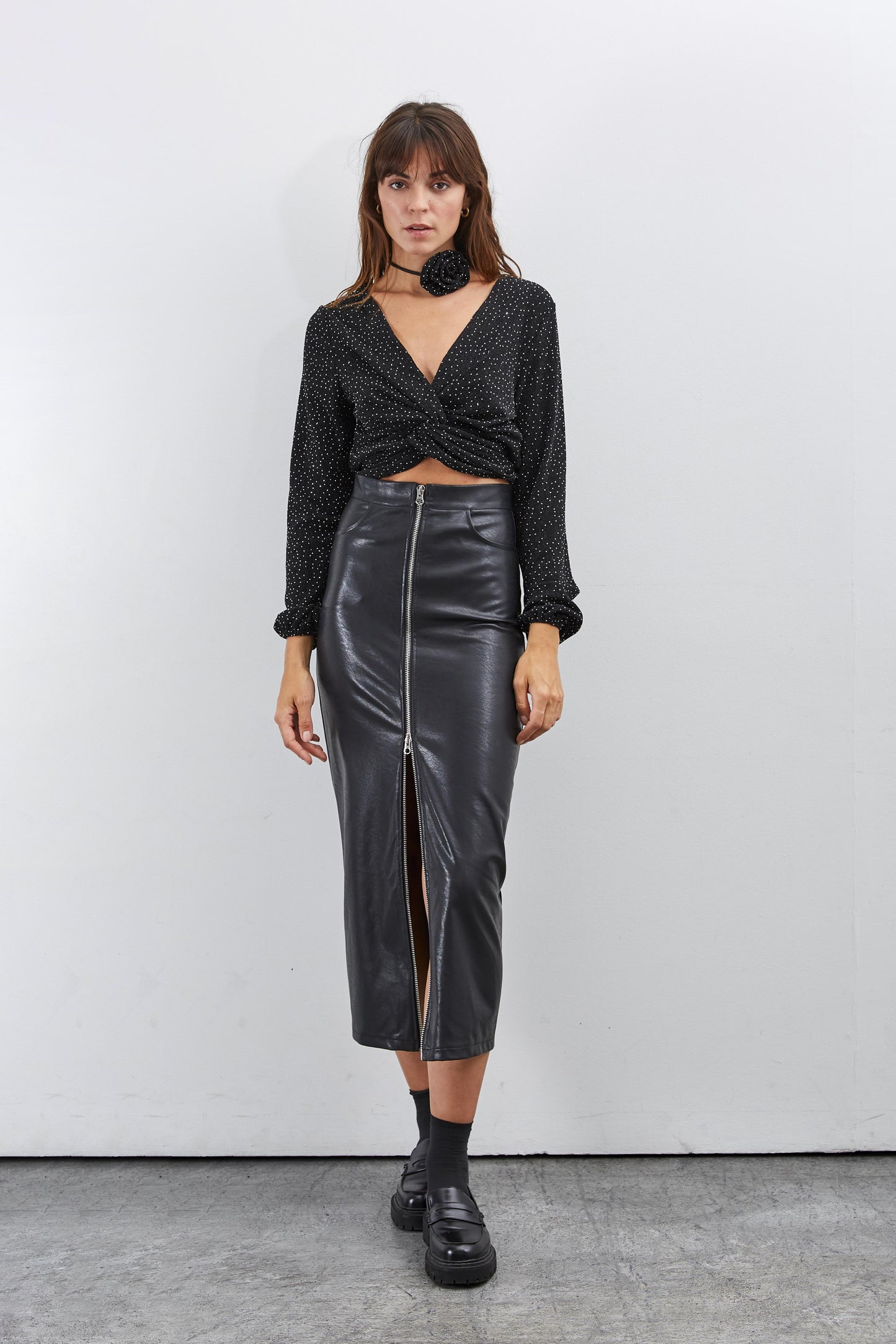 FAUX LEATHER SKIRT WITH ZIPPER