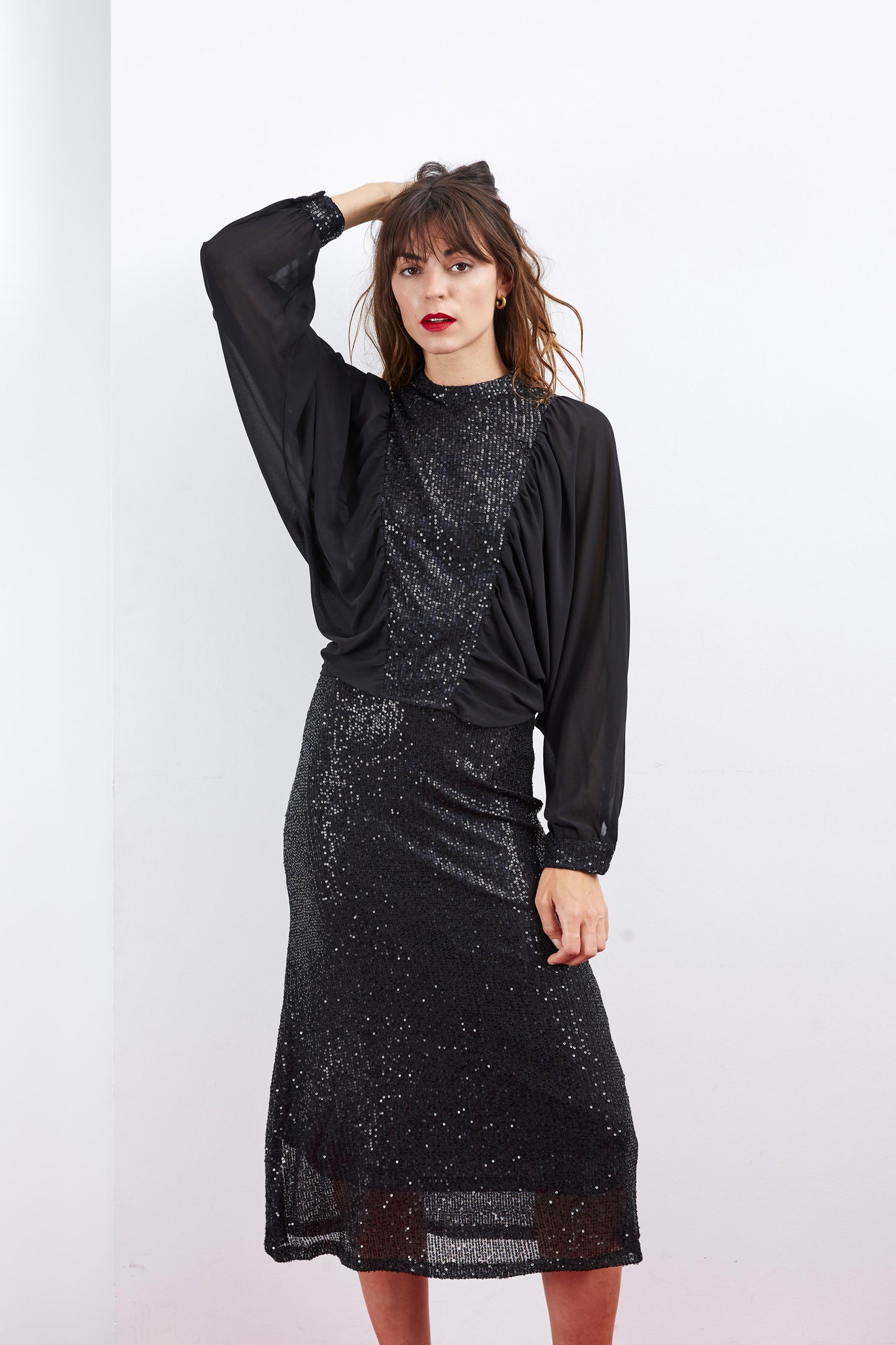 LONG BLACK SEQUIN SKIRT