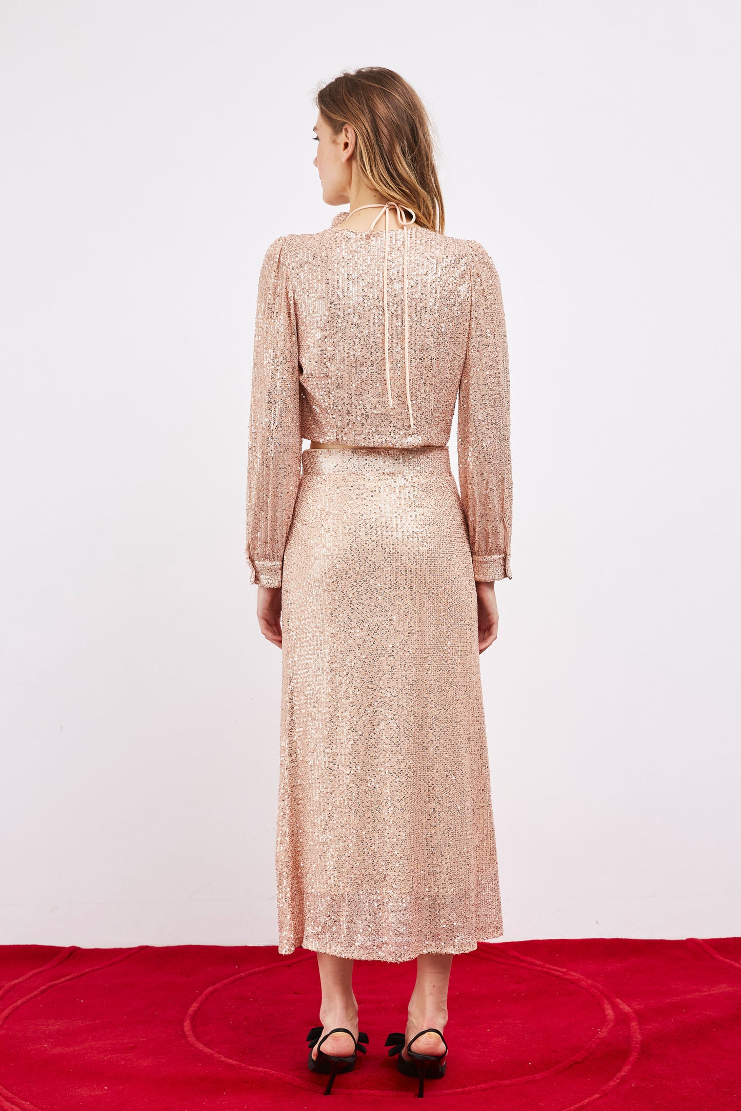 LONG SKIRT WITH BEIGE SEQUINS