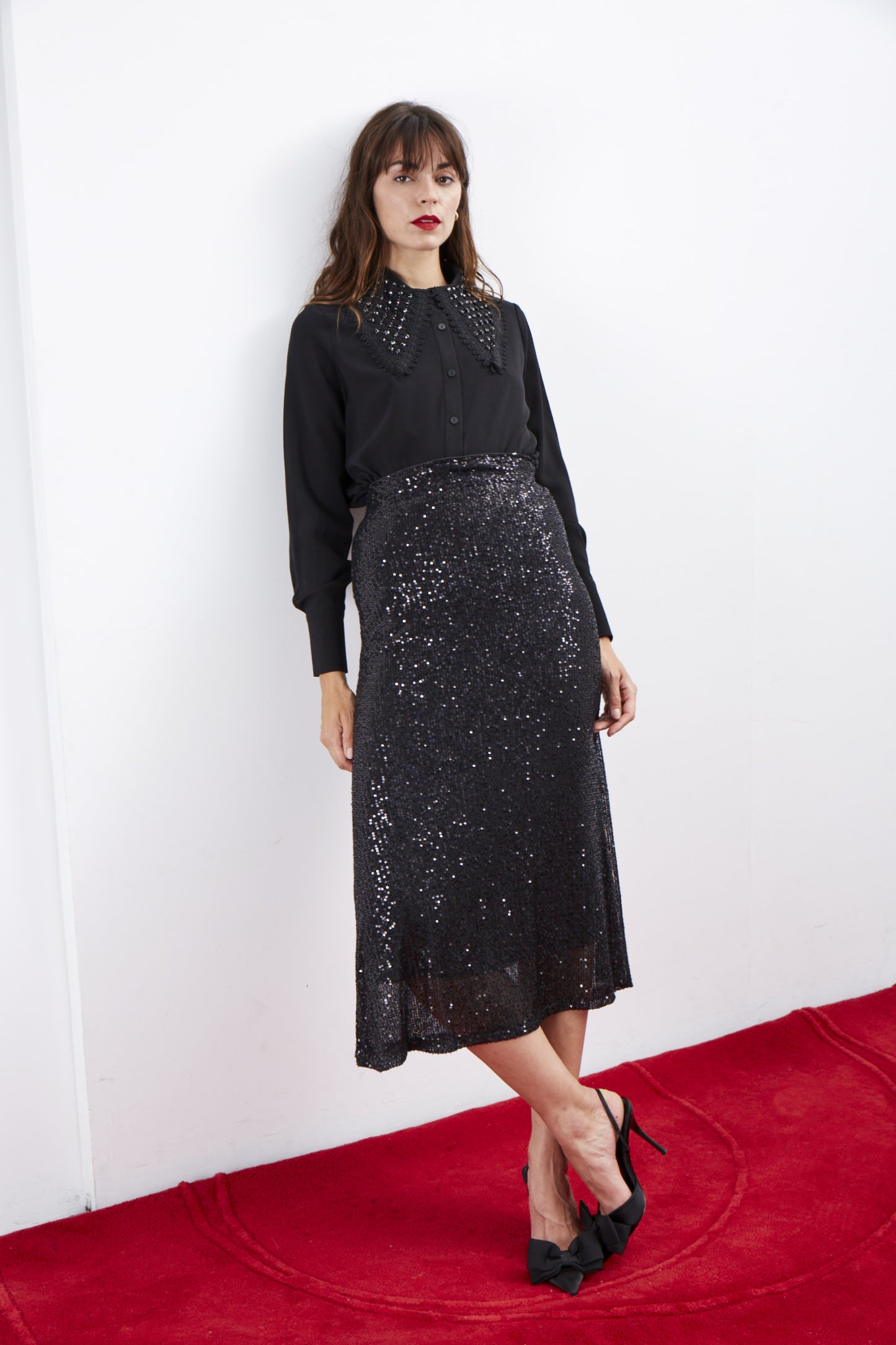 LONG BLACK SEQUIN SKIRT