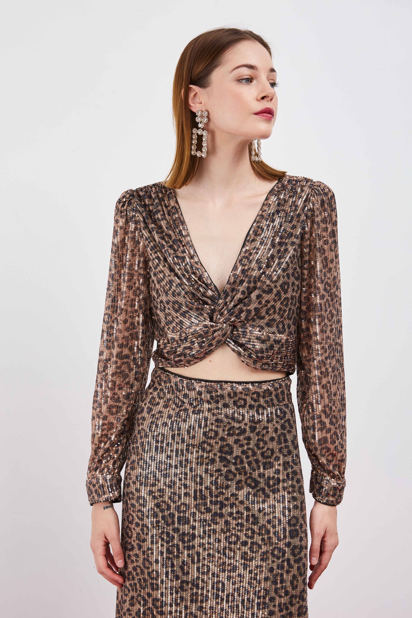 LONG SLEEVED LEOPARD SEQUIN TOP