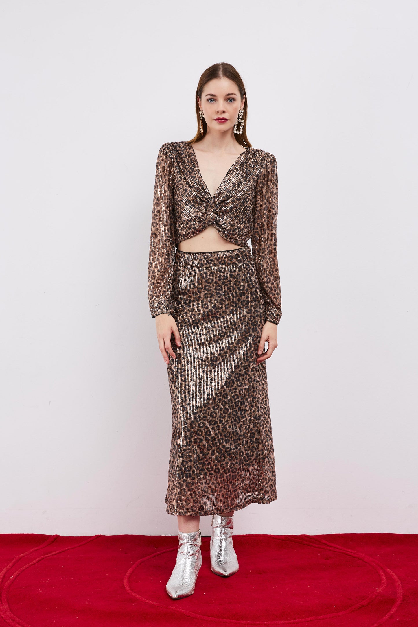 LONG SEQUIN LEOPARD SKIRT