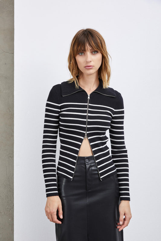 STRIPED DOUBLE ZIP VEST