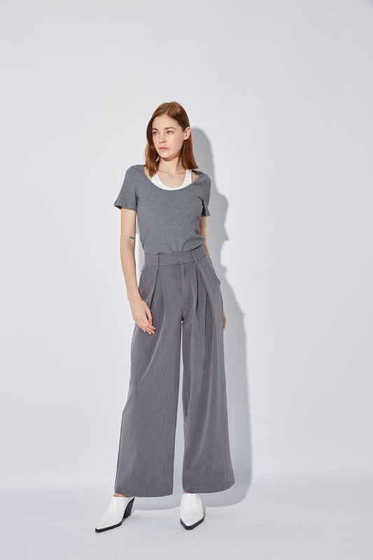 GRAY TAILORED PANTS WITH PLEATS