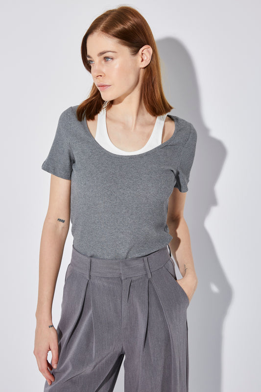 TOP DOUBLURE DÉBARDEUR GRIS