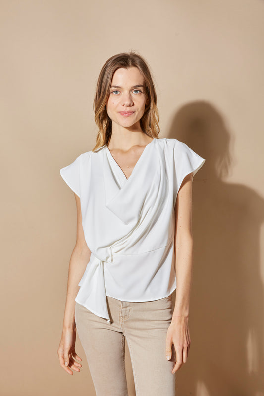 WHITE BLOUSE WITH DRAPED COLLAR