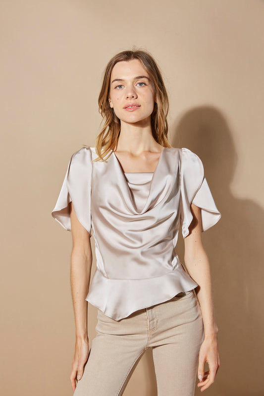 DRAPED SATIN BLOUSE