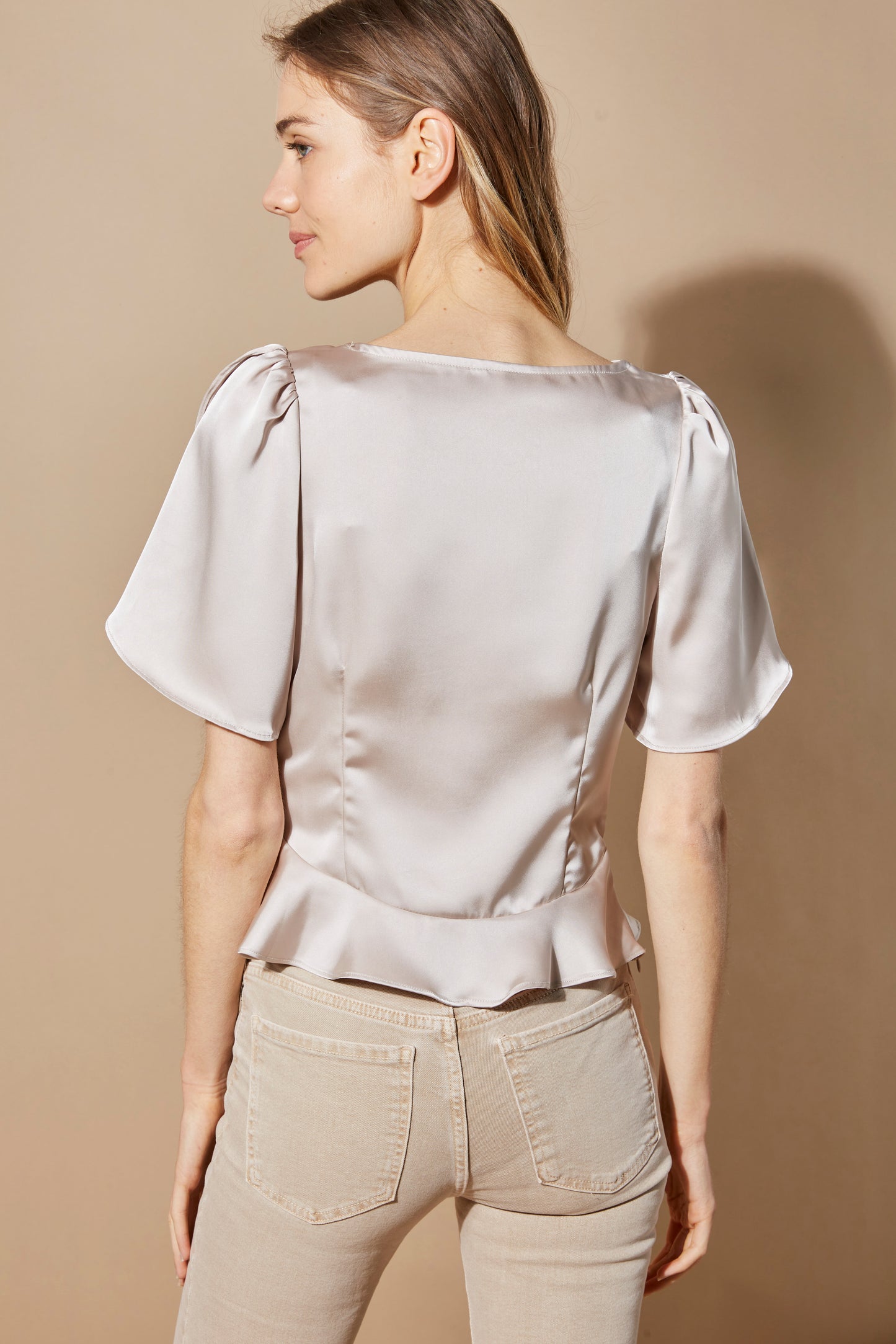 DRAPED SATIN BLOUSE